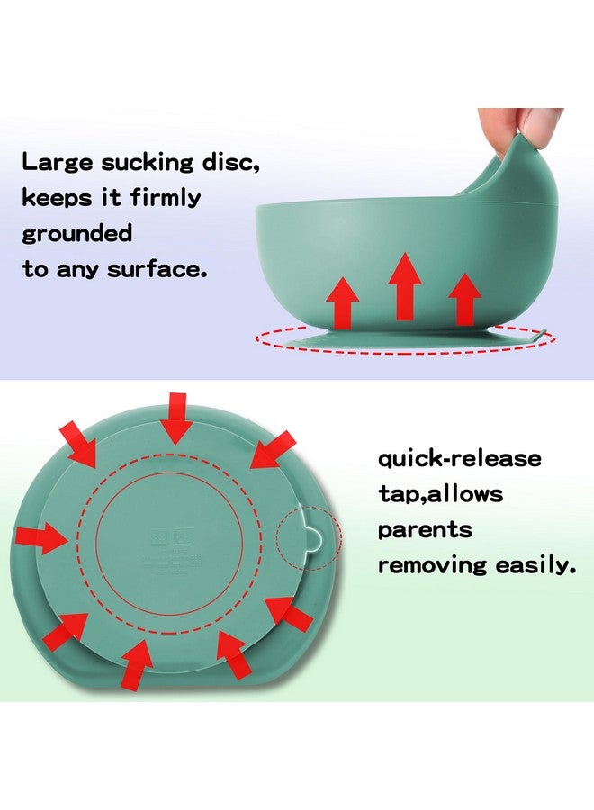 TONY STARK 7 Pcs Silicone Baby Feeding Set Bpa-Free,Microwave Safe,Anti-Slip Base | Complete Tableware Kit For Babies & Toddlers With Suction Plate,Bowl,Cup, Spoon,Fork & Bib (Green) - Image 5