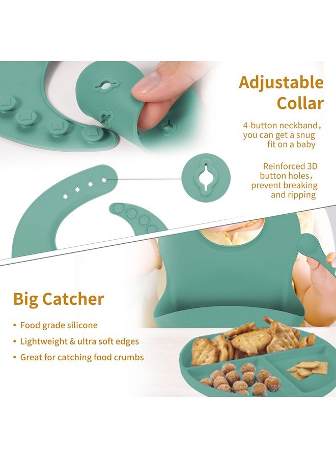 TONY STARK 7 Pcs Silicone Baby Feeding Set Bpa-Free,Microwave Safe,Anti-Slip Base | Complete Tableware Kit For Babies & Toddlers With Suction Plate,Bowl,Cup, Spoon,Fork & Bib (Green) - Image 4
