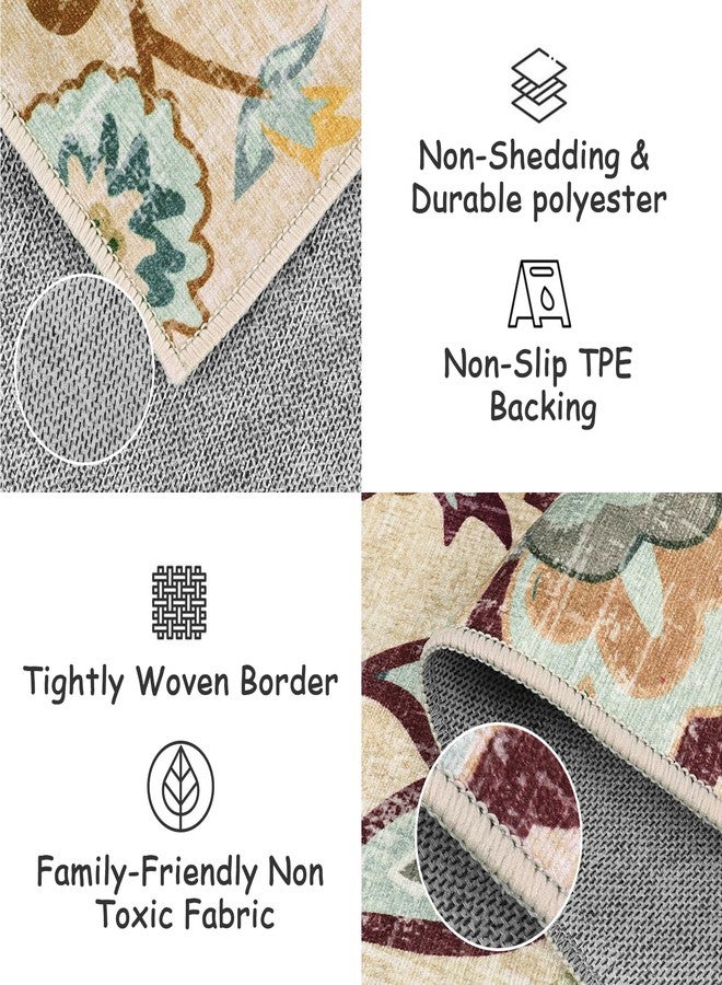 Beeiva Floral Small Entryway Area Rug, 2x3 Beige Washable Kitchen Rug Non Slip Front Door Rug Indoor Entrance, Modern Plant Doormat Non-Shedding Throw Entry Rugs for Inside House Bedroom Bathroom - Image 5