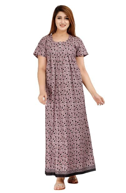 Vlazom Women’s Cotton Printed Maxi Nighty – Ankle Length Night Dress Gown, Pack of 2, Free Size – Soft & Breathable Sleepwear (Purple&Yellow, Free Size) - Image 3