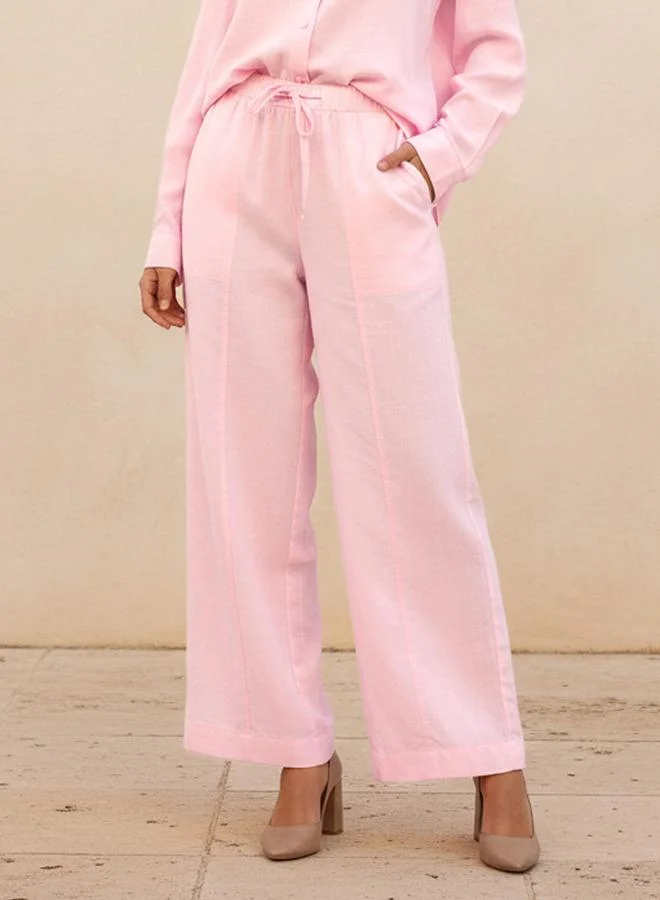 Splash FAV Wide Leg Flexi Waist Cut and Sew Linen Blend Pants