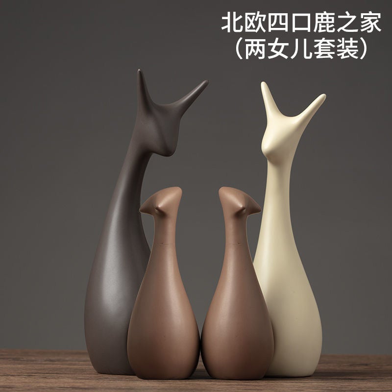 Honghe Living Room Decorations, Home Sideboard, Wine Cabinet Decorations, Ceramic Crafts, Small Gifts, Blue And White Porcelain Deer Ornaments - Image 1