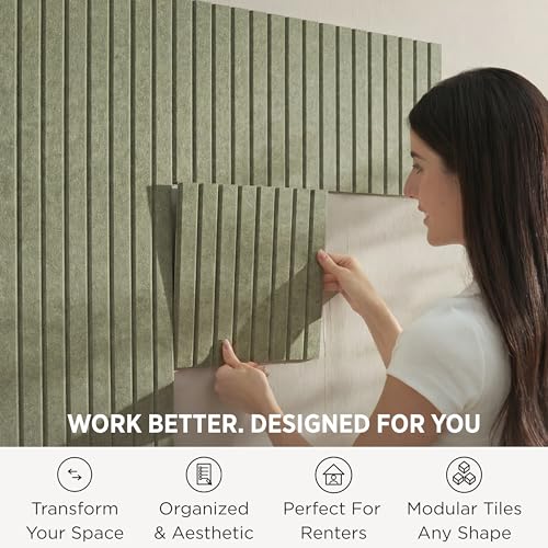 VIVELDA Large Bulletin Board 48x36- Office Wall Organizer, Replace Your Old Cork Boards for Walls for Office Decor -12-Pack Felt Wall Panels to Use in Home Office Decor, Classroom Decor (Khaki Green) - Image 2