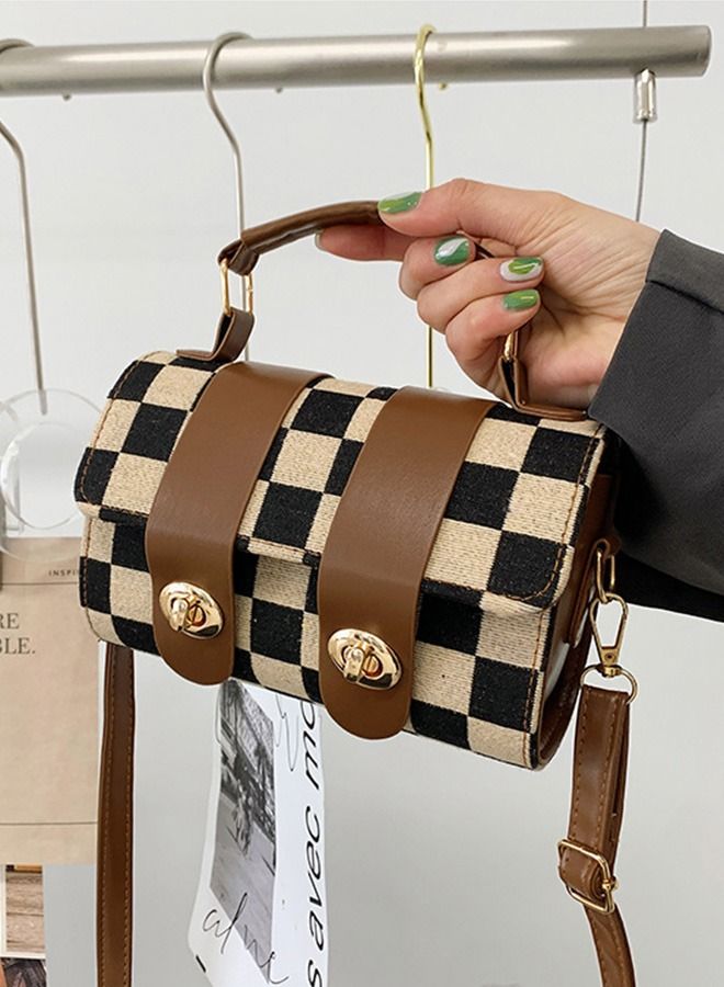 Casual Unique Flap PU Leather Boston Handbag Cross-body Shoulder Cylinder Bag for Women/Ladies/Girls Shopping Work Dating 18*13*7cm - Image 1