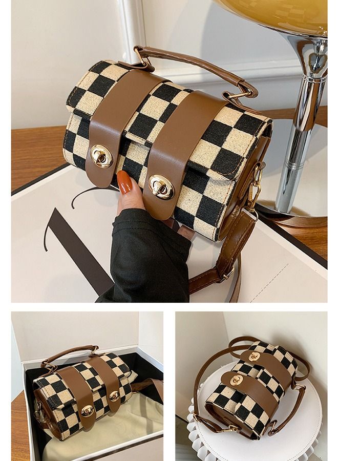 Casual Unique Flap PU Leather Boston Handbag Cross-body Shoulder Cylinder Bag for Women/Ladies/Girls Shopping Work Dating 18*13*7cm - Image 4