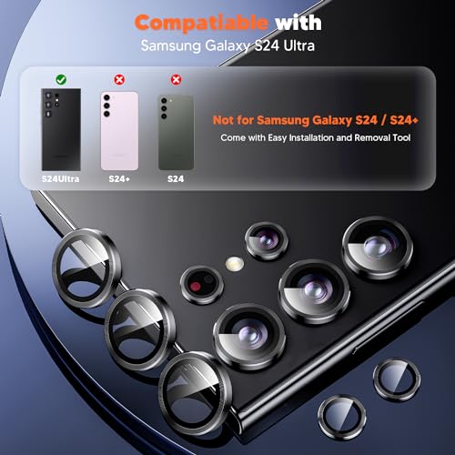 Hoerrye for Samsung Galaxy S24 Ultra Camera Lens Protector, Case-Friendly, Ultra-HD 9H Tempered Glass Screen Protector, Anti-Scratch, Space Titanium Military-Grade Drop Protection, Titanium Black - Image 2