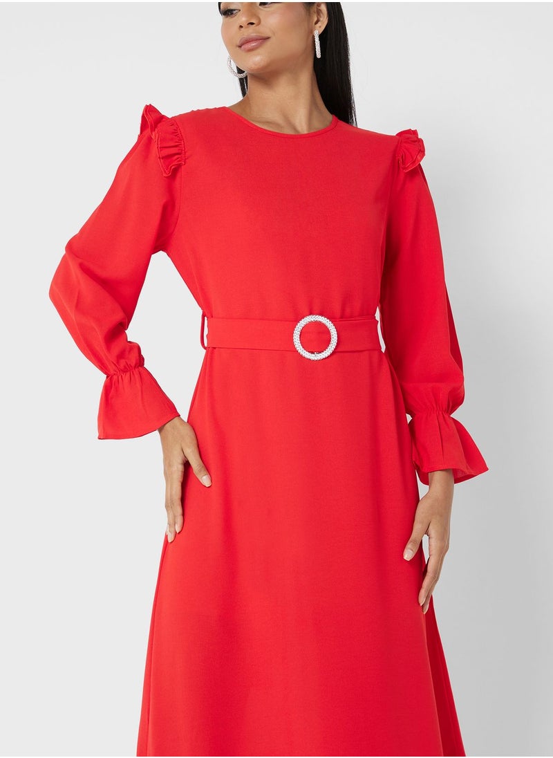 ELLA - Cuff Sleeve Fit & Flare Dress - Image 1