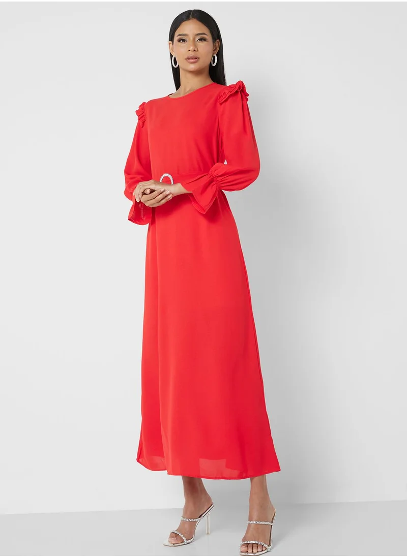 ELLA Cuff Sleeve Fit & Flare Dress