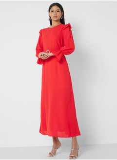 Cuff Sleeve Fit & Flare Dress