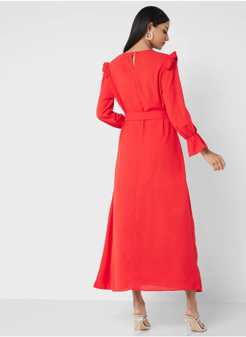 ELLA Cuff Sleeve Fit & Flare Dress