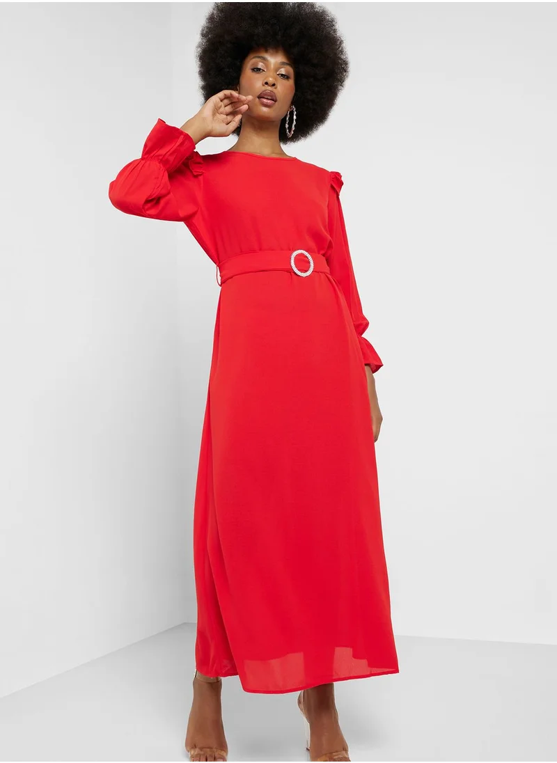 ELLA Cuff Sleeve Fit & Flare Dress