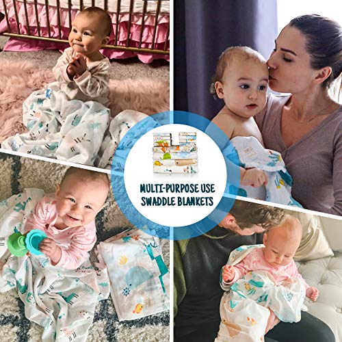 Omilion Baby Swaddle Blanket and Washcloths Set,12 Pieces Muslin Cotton Baby Swaddle Wrap and Wash Cloths Unisex for Boys and Girls, 4 Pack for 40 x 40 Inches and 8 Pack for 8 x 10 Inches - Image 5