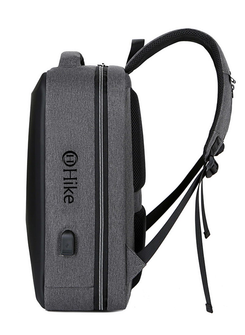 HIKE Semi Hard 17-inch Unisex Laptop Backpack with Built in Combination lock and USB/ Headphone Port Daypack for Travel, Office and Business, HK2020-GREY - Image 3