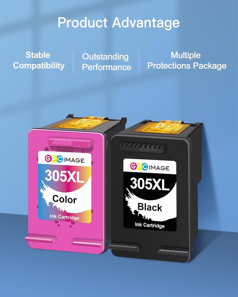 GPC Image Remanufactured HP 305 Compatible for HP 305 Ink Cartridges HP 305 XL High Yield Compatible for HP DeskJet 2300 2700 4100, Hp Envy 6000 6400 Series Printers (2 Pack, 1 Black 1 Tri-Color) - Image 4