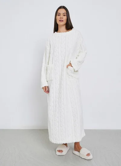 Styli Cable Knit Pocket Detail Fleece Nightdress