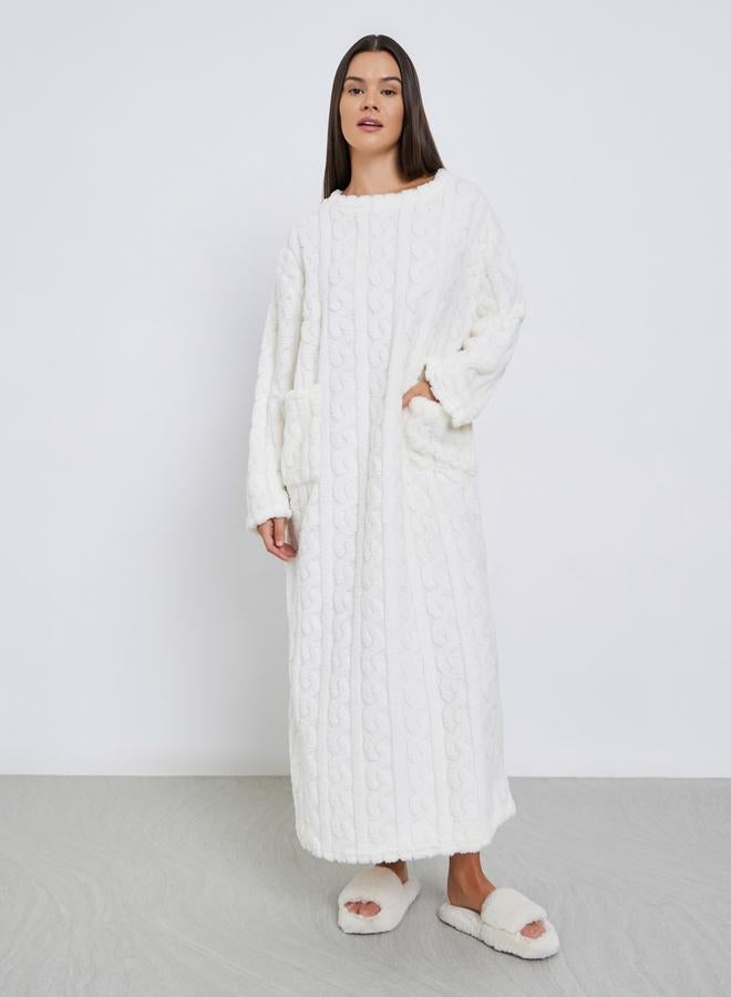 Styli Cable Knit Pocket Detail Fleece Nightdress - Image 1