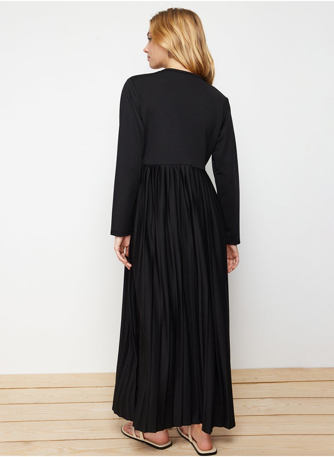 trendyol - Pleated Black Scuba Knit Dress TCTAW24EL00000 - Image 1