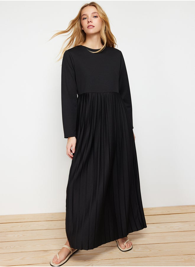 trendyol - Pleated Black Scuba Knit Dress TCTAW24EL00000 - Image 1