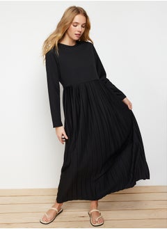Pleated Black Scuba Knit Dress TCTAW24EL00000