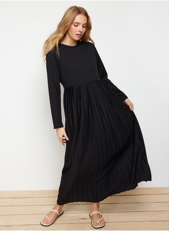 trendyol - Pleated Black Scuba Knit Dress TCTAW24EL00000 - Image 1