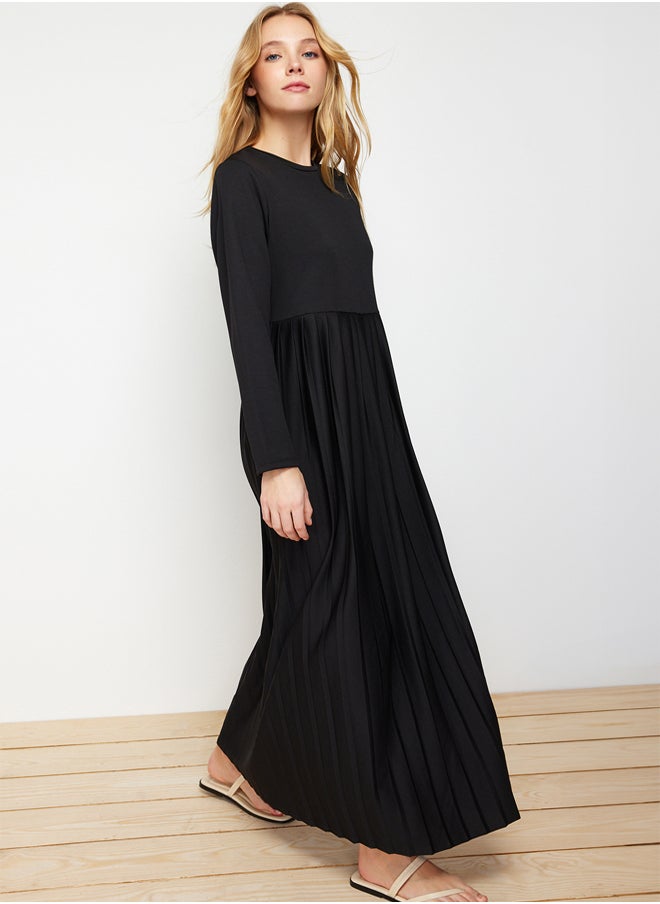 trendyol - Pleated Black Scuba Knit Dress TCTAW24EL00000 - Image 1