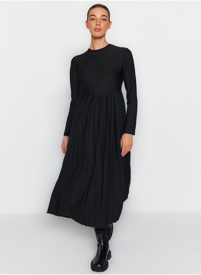 trendyol - Pleated Black Scuba Knit Dress TCTAW24EL00000 - Image 1