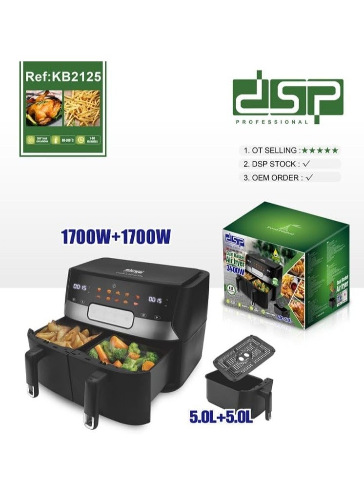 DSP KB2125 Dual Basket Air Fryer 10L - Image 3