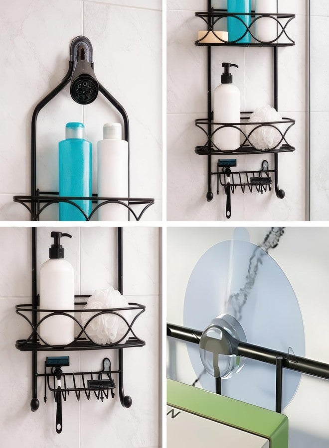 MIORAH Hanging Shower Caddy for Bathroom Aluminium | Bathroom Organiser Without Drill | Bathroom Accessories Storage Organizer Black - Image 4