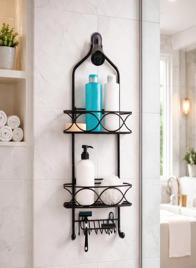 MIORAH Hanging Shower Caddy for Bathroom Aluminium | Bathroom Organiser Without Drill | Bathroom Accessories Storage Organizer Black - Image 1