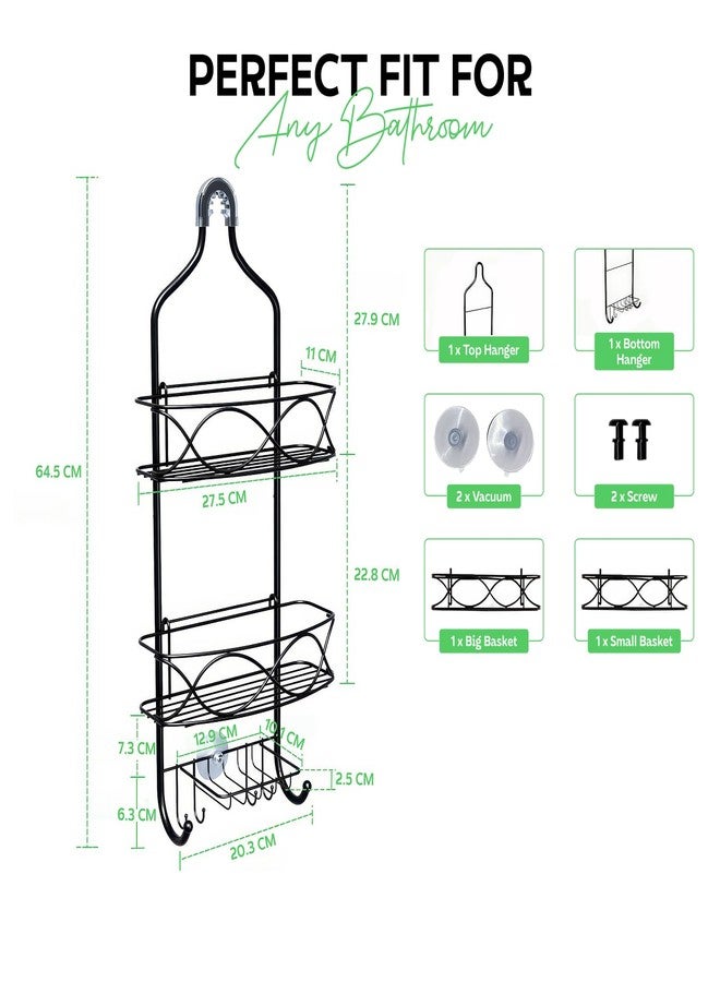 MIORAH Hanging Shower Caddy for Bathroom Aluminium | Bathroom Organiser Without Drill | Bathroom Accessories Storage Organizer Black - Image 2