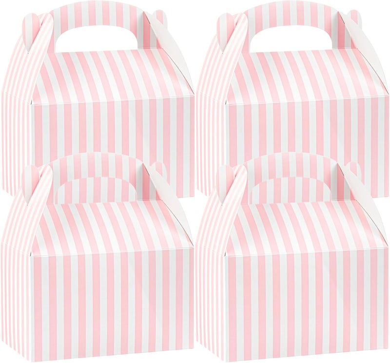 Restaurantware Bio Tek 6 x 35 x 35 Inch Gable Boxes For Party Favors 25 Attractive Gift Boxes  Striped Design With BuiltIn Handle Pink And White Paper Barn Boxes Disposable For Parties - Image 1