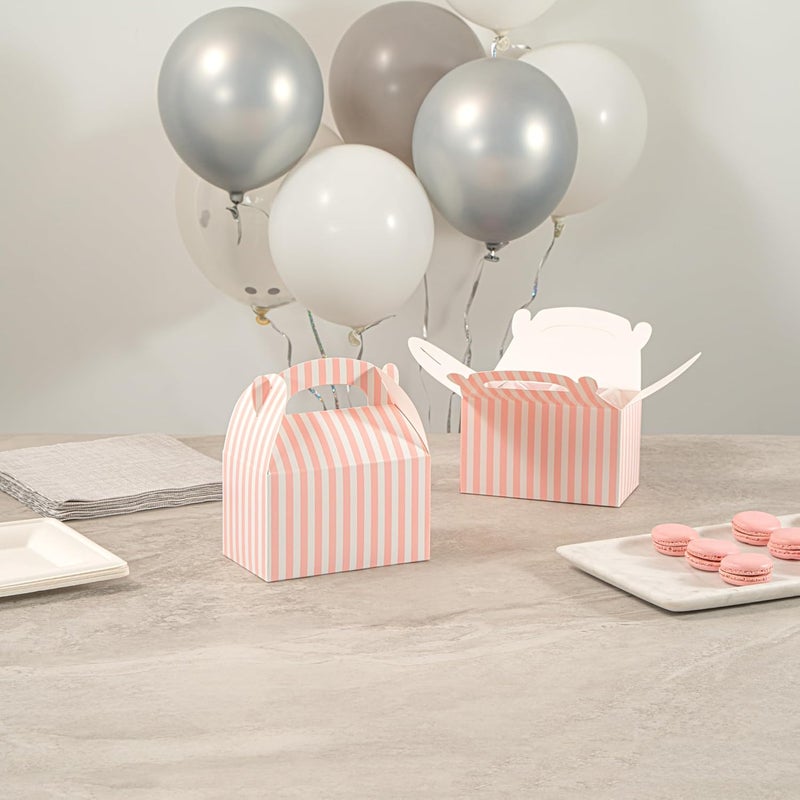 Restaurantware Bio Tek 6 x 35 x 35 Inch Gable Boxes For Party Favors 25 Attractive Gift Boxes  Striped Design With BuiltIn Handle Pink And White Paper Barn Boxes Disposable For Parties - Image 4