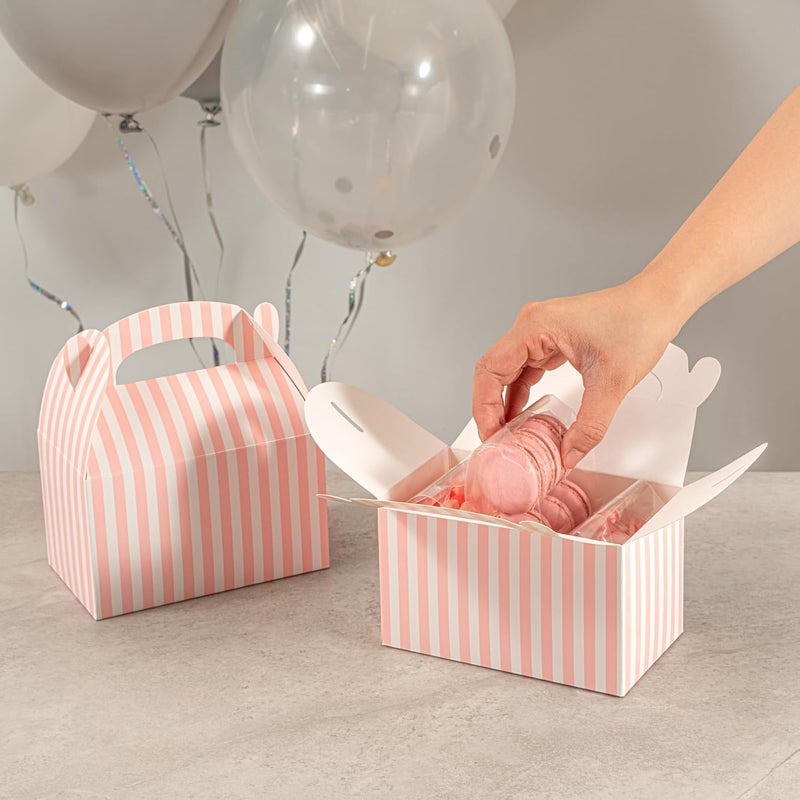 Restaurantware Bio Tek 6 x 35 x 35 Inch Gable Boxes For Party Favors 25 Attractive Gift Boxes  Striped Design With BuiltIn Handle Pink And White Paper Barn Boxes Disposable For Parties - Image 5