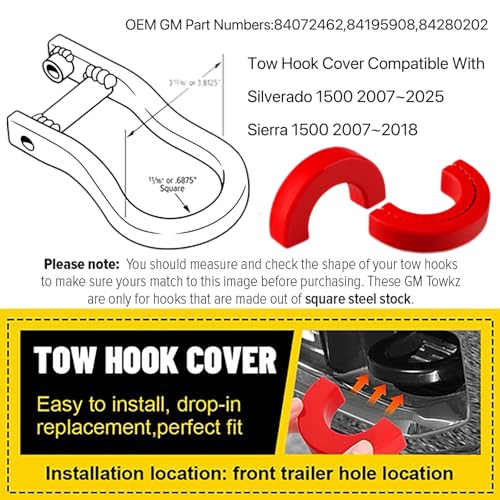 Yinnianets Custom Tow Hook Covers Compatible with 2007-2024 Chevry Silverado 1500 & 2007-2018 GMC Sierra 1500,Tow Hitch Cover Car Tow Hooks Fits Silverado/Sierra 1500 Accessories（Red） - Image 5