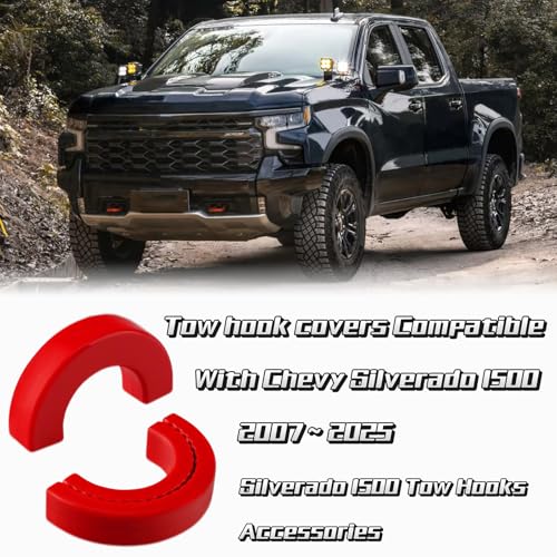 Yinnianets Custom Tow Hook Covers Compatible with 2007-2024 Chevry Silverado 1500 & 2007-2018 GMC Sierra 1500,Tow Hitch Cover Car Tow Hooks Fits Silverado/Sierra 1500 Accessories（Red） - Image 2