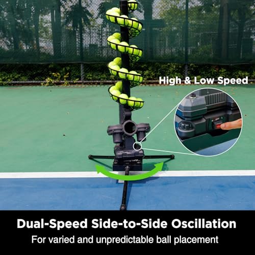 Furlihong 3807BH Tennis Ball Machine with Triangular Base, Adjustable Speeds, Oscillating Left&Right, Up&Down Swing Launch Port, for All Levels Training - Image 3