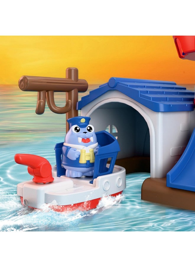 iPlay, iLearn Bath Toys for Toddlers 2-4, Kids Lighthouse Bathtub Shower Toy Set W/ Wind up Swimming Boats, Pool Floating Fish Baby Bathtime Water Play, Birthday Gift 18 Month, 3 5 6 Year Old Boy Girl - Image 3