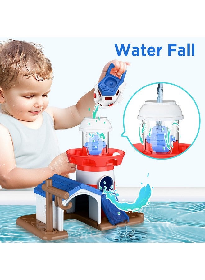 iPlay, iLearn Bath Toys for Toddlers 2-4, Kids Lighthouse Bathtub Shower Toy Set W/ Wind up Swimming Boats, Pool Floating Fish Baby Bathtime Water Play, Birthday Gift 18 Month, 3 5 6 Year Old Boy Girl - Image 2