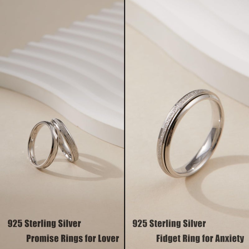 LOFITOR 925 Sterling Silver Fidget Ring for Women Band Anxiety Ring 4mm Sandblast Silver Thumb Ring Spinner Ring for Men Stress Relief Anti-anxiety Rings Size8 - Image 3