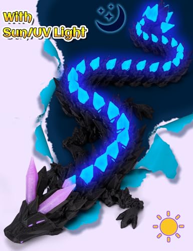 YILCER 3D Printed Dragon Eggs Glow in The Dark Cool 3D Printer Articulated Animals Fidget Toy for Teen Crystal 3D Print Dinosaur Toys for Boys Girls Black Purple - Image 5