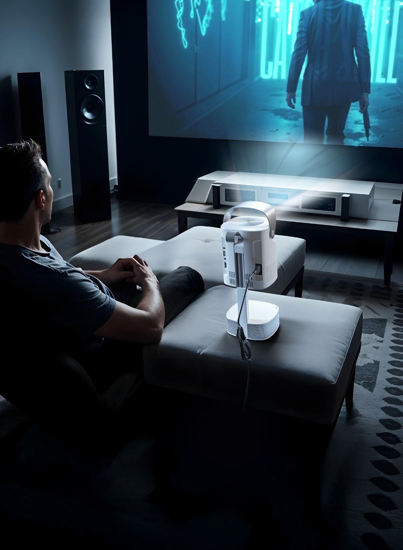 GREEN LION Pluto 4K Portable Projector / High Quality Sound / Remote Control /Wireless Screen Mirroring/720p HD /90° Rotation / Adjustable Height / 50"-180" Screen Size / Movies / Playing Games - White - Image 2