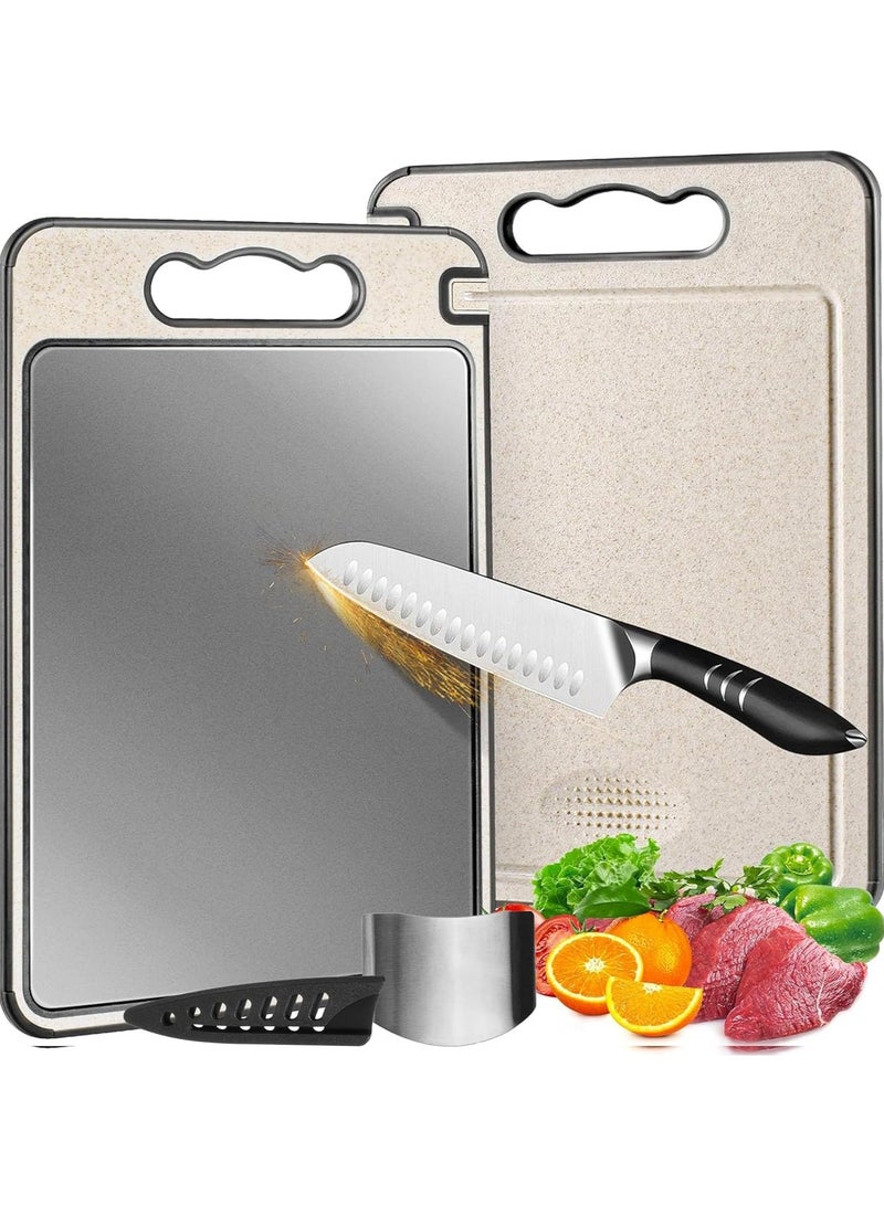 أوربانتين لوح تقطيع مزدوج الجوانب من التيتانيوم وقش القمح، مقاس 14.4 بوصة × 9.8 بوصة، غير سام وخفيف الوزن، مناسب للحوم والخضروات بشكل منفصل، آمن للاستخدام في غسالة الأطباق - Image 1