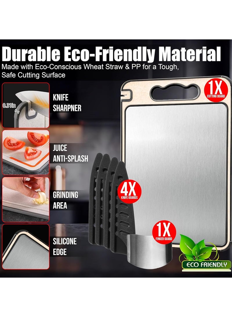 أوربانتين لوح تقطيع مزدوج الجوانب من التيتانيوم وقش القمح، مقاس 14.4 بوصة × 9.8 بوصة، غير سام وخفيف الوزن، مناسب للحوم والخضروات بشكل منفصل، آمن للاستخدام في غسالة الأطباق - Image 2