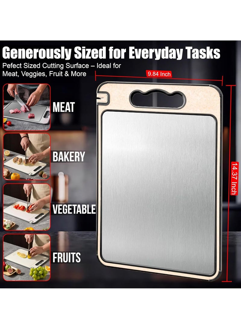 أوربانتين لوح تقطيع مزدوج الجوانب من التيتانيوم وقش القمح، مقاس 14.4 بوصة × 9.8 بوصة، غير سام وخفيف الوزن، مناسب للحوم والخضروات بشكل منفصل، آمن للاستخدام في غسالة الأطباق - Image 3
