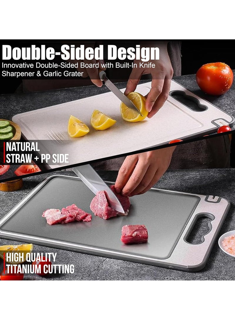 أوربانتين لوح تقطيع مزدوج الجوانب من التيتانيوم وقش القمح، مقاس 14.4 بوصة × 9.8 بوصة، غير سام وخفيف الوزن، مناسب للحوم والخضروات بشكل منفصل، آمن للاستخدام في غسالة الأطباق - Image 4