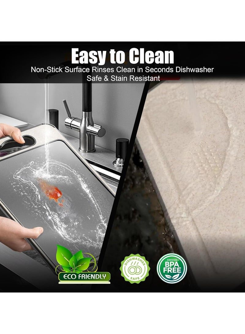 أوربانتين لوح تقطيع مزدوج الجوانب من التيتانيوم وقش القمح، مقاس 14.4 بوصة × 9.8 بوصة، غير سام وخفيف الوزن، مناسب للحوم والخضروات بشكل منفصل، آمن للاستخدام في غسالة الأطباق - Image 5