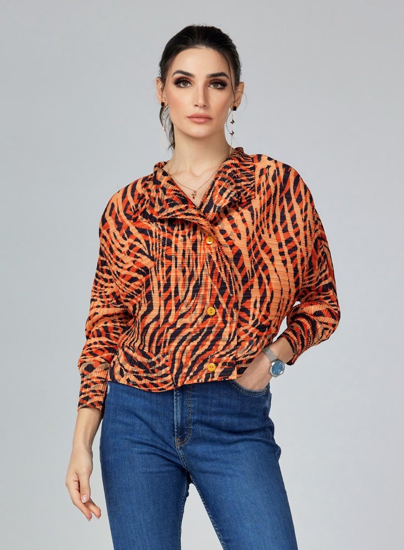 IZEL Orange Pleated Shirt  - Image 1