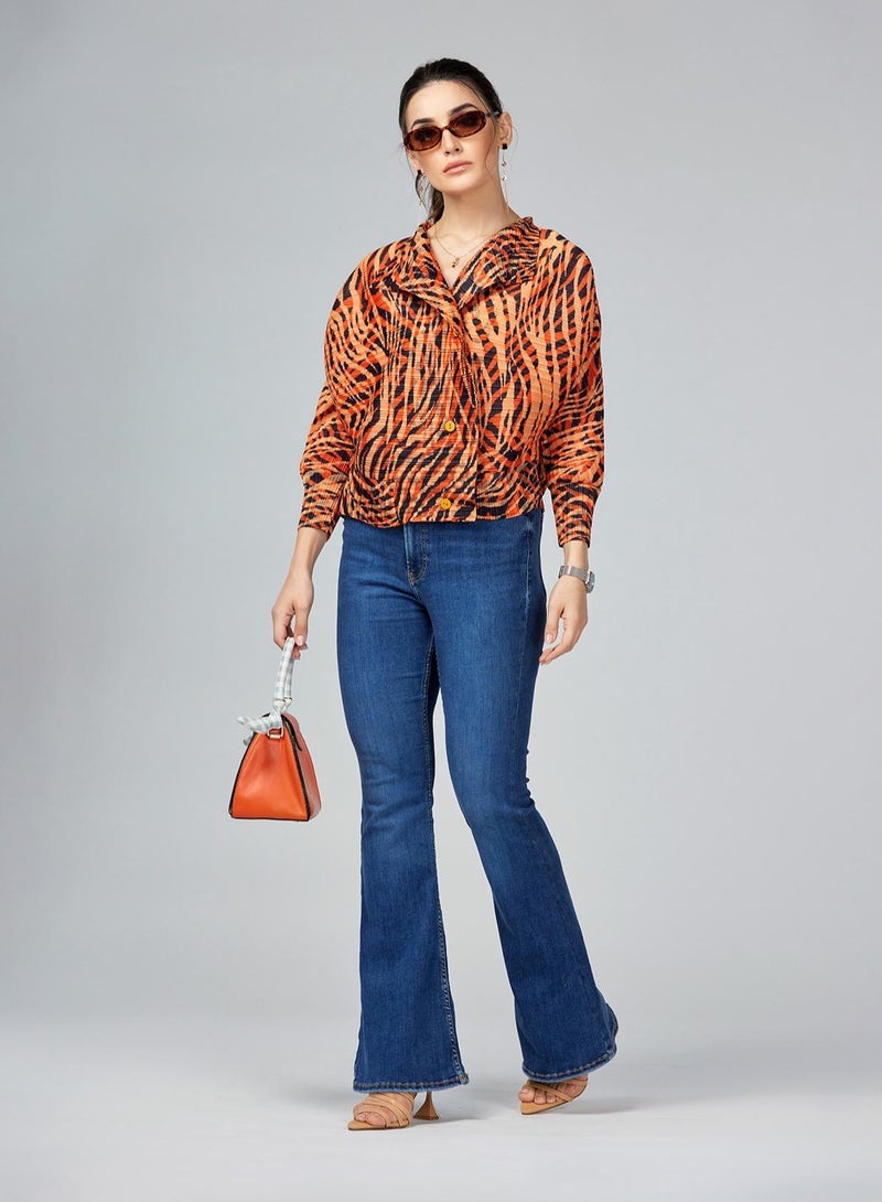 IZEL Orange Pleated Shirt  - Image 3