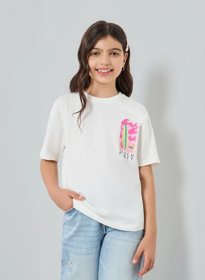 Styli Girls Off-White Graphic Print T-Shirt