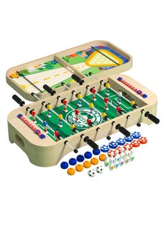EDUTREE Football Fun + 3 More Games – All in One Box ! 4-in-1 Wooden Football Tabletop Game Set – Football/Foosball, Bowling, Curling & Shuffleboard | Indoor Outdoor Fun for Kids & Family | Soccer Mini Game Party Set  - Image 1